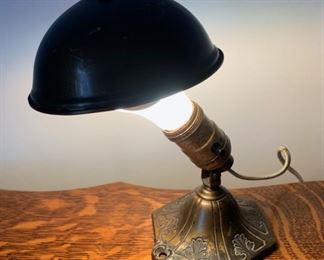 CLEARANCE  !  $16.00 NOW, WAS $50.00.................Very Small Antique Accent Lamp tin shade (P550)