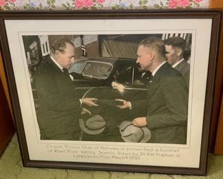 CLEARANCE  !  $40.00 NOW, WAS $125.00................Crown Prince Olav of Norway visiting Lanesboro MN in 1939 Colorized Photograph from Bue Photography     24 1/2" x 22" (P769)