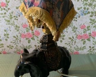$20.00................Small Heavy Cast Elephant Night Light, Tusks and shade as is , very old (P970)