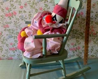 REDUCED!  $10.50 NOW, WAS $14.00.................Small Rocking Chair and Clown (P993)