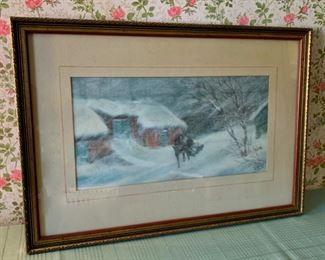 HALF OFF!  $30.00 NOW, WAS $60.00..............Lovely Chalk Picture from Norway Horse and Sleigh (P1017)