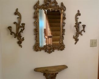 HALF OFF!  $15.00 NOW, WAS $30.00.................Mirror, Shelf and Candle Holders Set 29 1/2" x 16 1/2" (P1086)
