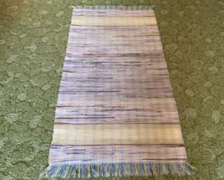 HALF OFF!  $20.00 NOW, WAS $40.00......................Beautiful Large Vintage Purple and Yellow Rag Rug, Like new condition 48 1/2” x 25” (P1070)