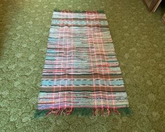 HALF OFF!  $22.50 NOW, WAS $45.00.................Very Large Colorful Vintage Rag Rug in excellent condition 51 1/2” x 27” (P1071)