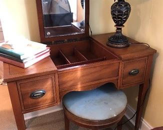 vanity with mirror and stool