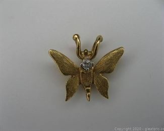 14kt Yellow Gold Diamond Butterfly Pendant
