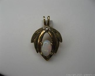 10kt Yellow Gold Opal and Diamond Pendant