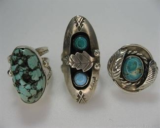 Lot of 3 Sterling Silver Turquoise Rings