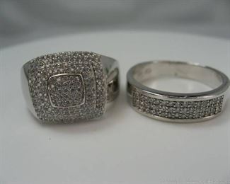 Set of 2 Sterling Silver and CZ Mens Rings