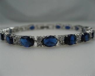 Sterling Silver Bracelet with Imitation Sapphires and CZs