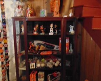 Bow Front Curio Cabinet, Orioles Memorabilia (items sold separately)
