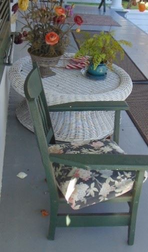 Painted Arm Chair, Wicker Table (sold Separatley)