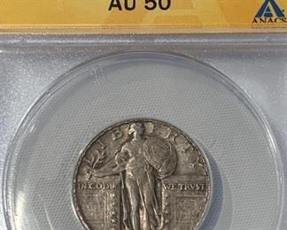1930 Silver Standing Liberty Quarter ANACS AU50
