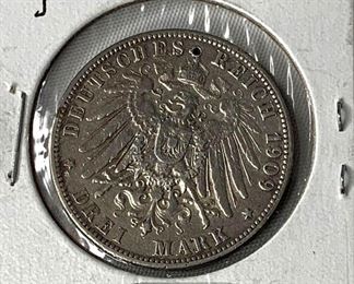 1909-J German States Hamburg, 3 Mark (Silver)

