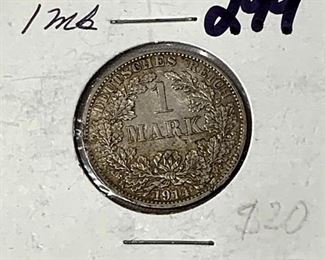 1914-A Germany Deutsches Reich, 1 Mark (Silver)
