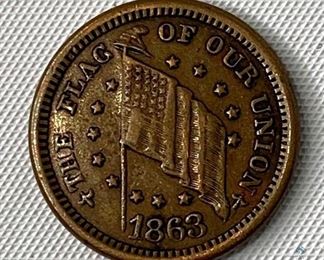 1863 Civil War Token, The Flag of Our Union
