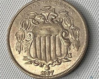 1867 US Shield Nickel, No Rays
