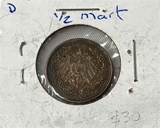 1919-D Germany Deutsches Reich, 1/2 Mark (Silver)
