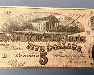 Confederate 1864 $5 Note
