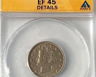 1888 US Liberty Nickel, ANACS EF45 Details.
