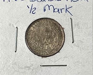 1916-D Germany Deutsches Reich, 1/2 Mark (Silver)
