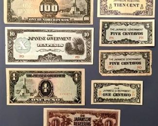 (8) Japan WW 2 Occupation Currency Notes
