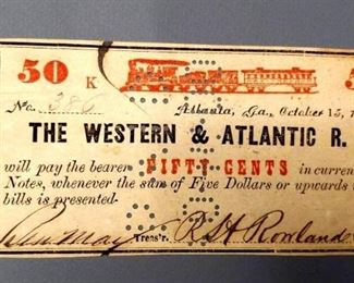 Confederate Script, 1862 The Western and Atlantic Railroad 50c
