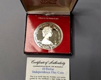 Bahamas Silver 10 Dollar Independence Day Coin
