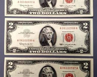 (3) 1963 Red Seal $2 US Legal Tender Notes
