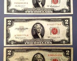 (3) 1953 Red Seal $2 US Legal Tender Notes
