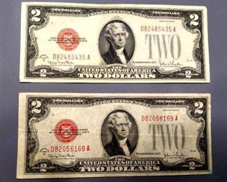 (2) 1928 G Red Seal $2 US Legal Tender Notes
