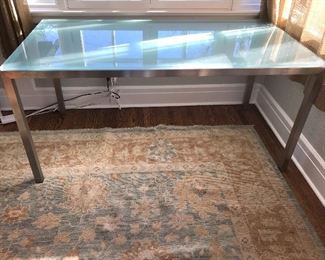 Room and Board Portica Frosted Glass Top Desk with Brushed Steel Base - 60" W x 30" D x 29" H | Retail: $900 | Price: $300