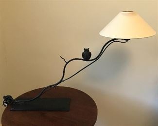 Signed Lieux Owl Motif Iron Lamp - 28” W x 20” H x 10” D (approx) | Retail: $490 | Price: $275