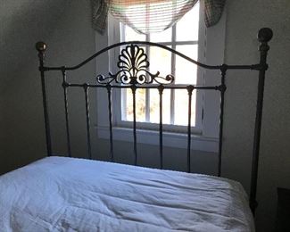 Antique Queen-Sized Iron & Brass Headboard - some abrasions to finish, mattress not included | $95