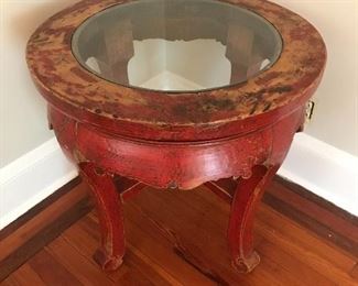 ABC Carpet Distressed Lacquer Asian Style Table - 27" round x 26" H | $235
