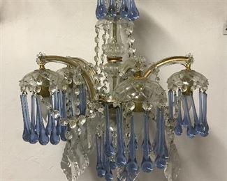 Antique Crystal Chandelier with Blue Drops - 22"H x 18"W | $325