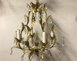 Antique Gold Leaf Chandelier with Clear Lusters - 24"L x 15"W | $125