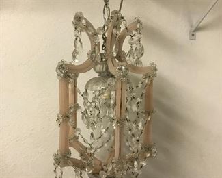 Antique Pink Glass Chandelier with Clear Lusters - 22"H x 10"W | $250
