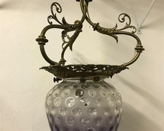 Richard Evered & Sons Antique Victorian Hanging Fixture - Amethyst Globe, as repaired - 37"H without canopy, period canopy 11.75" diam. | $250