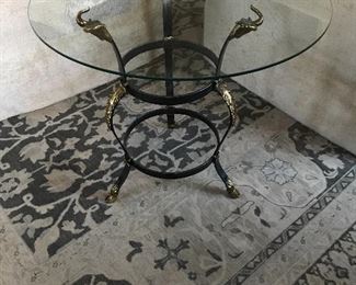 Iron & Brass Side Table with Ram Head Detail - 26.5" round, 24"H | $350