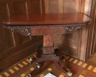 Antique Card Table - 18" D (36" when opened) x 30" H - top warped, loss to veneer. | $175