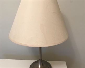 Brushed nickel lamp - shade has stains - 21” high | $35