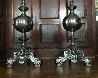 Utterly gorgeous pair of custom andirons. 21.5” high X 10.5” wide X 10.5” depth | Retail: $1,400 | Price: $550