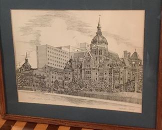 Lithograph of The Johns Hopkins Hospital by Martin Barry, limited edition 628/750. 21” W x 17” H | $225