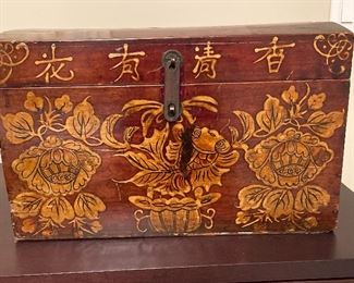 Wood box with gold decoration 17.25” W x 10.25” H x 10.75” D | $65