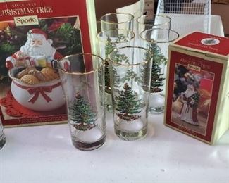 228Spode Christmas Glasses, Bell Santa Bowl