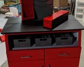 270Vtg Red Metal Cabinet with Accessories