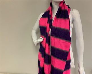 Bright Colored Wool Scarf by Kensie in bright pink and purple. Made in Belgium. Measures about 24" x 73" 