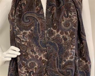 Beautiful Purple Print Scarf - in shades of purple and accented with other colors. Made in India; 100% Viscose; measures about 78" x 23" 