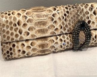 RODO Snakeskin Clutch - featuring an interior zipper compartment. Very nice vintage handbag. About 10" L x 3.